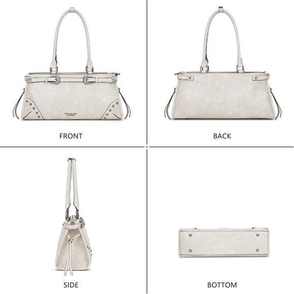 Women's Large Shoulder Vintage Vegan Leather Work Tote Trendy Top Handle Bag - Picture 6 of 7